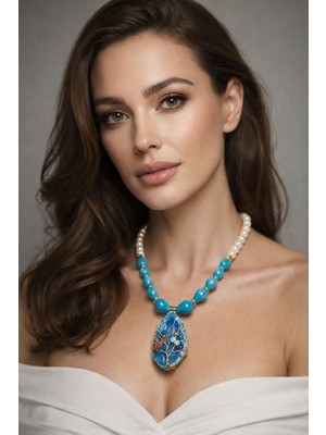 Solare Accessories Yaşam Ağacı Çakra Enerji Kolyesi -Akik & Turkuaz Taşlarının Birleşimi Tasarım Kolye