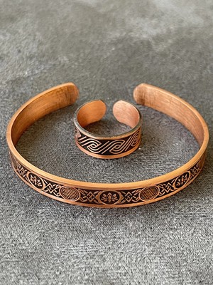 Aida Jewelss El Yapımı Bakır Yüzük ve Bileklik Kombini Ayarlanabilir Ölçü Bakır Set