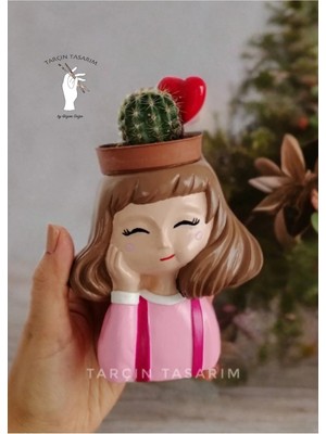 Tarçın Tasarım El Yapımı,pembeli Kız Saksı,dekoratif Biblo,hediyelik Eşya,(Kaktüs Dahil Değildir)