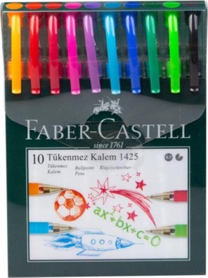 Faber-Castell Tükenmez Kalem Seti, 10 Adet, 0.7 mm Uç, Yumuşak Yazım, Ergonomik Tutuş, Renkli Karışık