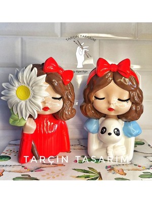 Tarçın Tasarım Yeni Dekoratif 2'li Cici Kızlar Masa Üstü Kalemlik, Sukulent Saksı Seti, Düzenleyici