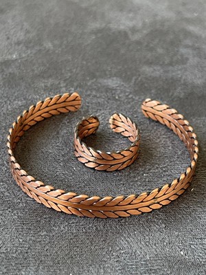 Aida Jewelss El Yapımı Bakır Yüzük ve Bileklik Kombini Ayarlanabilir Ölçü Bakır Set