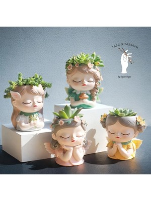 Tarçın Tasarım 4'lü Kız Saksı,hediyelik,eşya,kaktüs ve Sukulent Seti,dekoratif Eşya,,el Yapımı(Handmade),