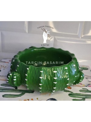 Tarçın Tasarım By Gizem Bağcı El Yapımı Yuvarlak Kaktüs Saksı,dekoratif (Handmade)