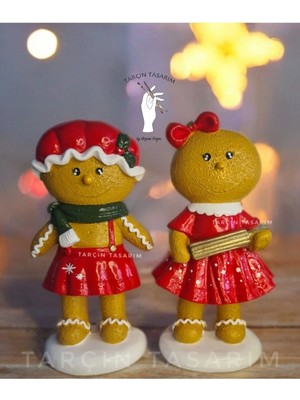 Tarçın Tasarım El Yapımı,2'li Sevimli Kurabiye Adam Biblo,(Gingerman)(Handmade)