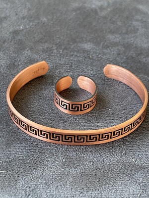 Aida Jewelss El Yapımı Bakır Yüzük ve Bileklik Kombini Ayarlanabilir Ölçü Bakır Set