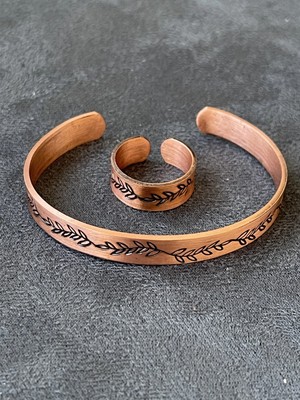 Aida Jewelss El Yapımı Bakır Yüzük ve Bileklik Kombini Ayarlanabilir Ölçü Bakır Set