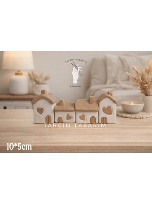 Tarçın Tasarım By Gizem Bağcı 4lü Kalpli Evler,iskandinav Dekoratif Bohem Biblo,(Handmade)