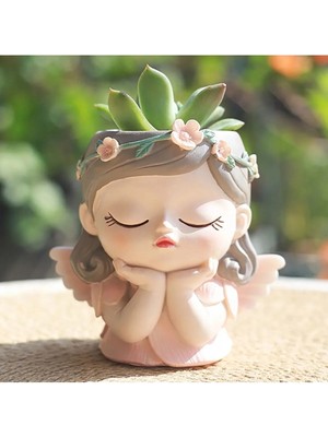 Tarçın Tasarım Sevimli Kız Saksı,dekorasyon,dekoratif Sukulent Saksı