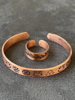 Aida Jewelss El Yapımı Bakır Yüzük ve Bileklik Kombini Ayarlanabilir Ölçü Bakır Set