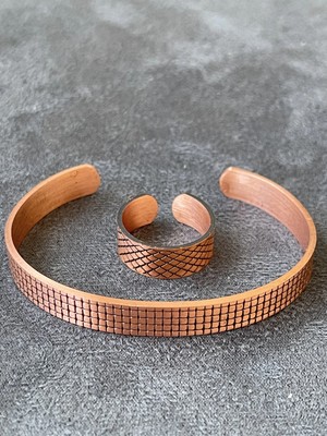 Aida Jewelss El Yapımı Bakır Yüzük ve Bileklik Kombini Ayarlanabilir Ölçü Bakır Set