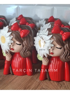 Tarçın Tasarım By Gizem Bağcı El Yapımı Papatyalı Kız Saksı, Yeni Cici Kız Orta Boy Sukulent Saksısı, Kalemlik, Düzenleyici