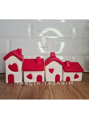 Tarçın Tasarım By Gizem Bağcı 4lü Kalpli Evler,iskandinav Dekoratif Bohem Biblo,(Handmade)