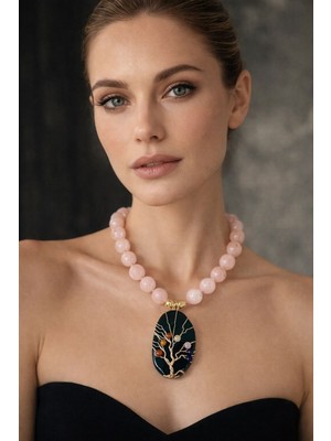 Solare Accessories Yaşam Ağacı Çakra Enerji Kolyesi -Akik & Yeşim Taşlarının Birleşimi Tasarım Kolye