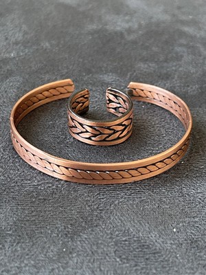 Aida Jewelss El Yapımı Bakır Yüzük ve Bileklik Kombini Ayarlanabilir Ölçü Bakır Set