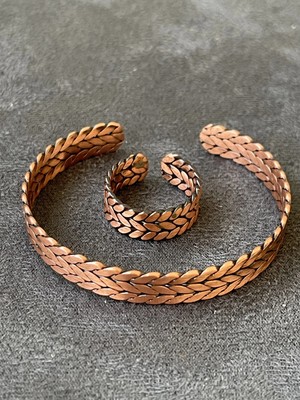 Aida Jewelss El Yapımı Bakır Yüzük ve Bileklik Kombini Ayarlanabilir Ölçü Bakır Set