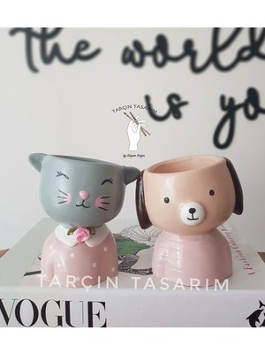 Tarçın Tasarım El Yapımı,2'li Kedi Köpek Saksı,hayvansever,kedi,pati,sevgililer Günü,hediyelik Eşya (Handmade)