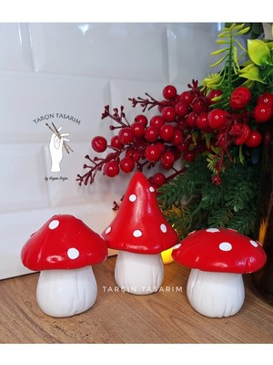 Tarçın Tasarım 3'lü Kırmızı Mantar,yılbaşı/yeniyıl Dekor,merry Christmas,yılbaşı Süsleri,yeni Yıl Hediyesi