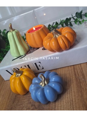 Tarçın Tasarım 5'li Balkabağı Dekor,beton Kabak Obje,süs Dekorasyon Gold Saplı,halloween,elyapımı(Handmade)