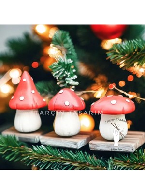 Tarçın Tasarım 3'lü Kırmızı Mantar Dekor,dekoratif Obje Biblo,sunum-Sunumluk,sonbahar