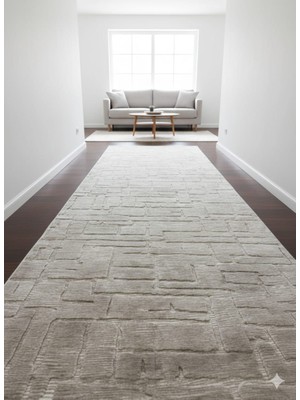 Nesrin Jel Kaymaz Taban Kesme Halı Yolluk Kahverengi Kendinden Desenli Halı Makinede Yıkanabilir