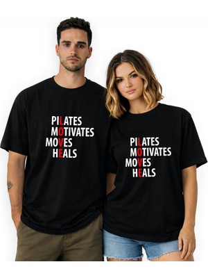 Kidilia Pilates Motivasyon Görselli Unisex Bisiklet Yaka Tasarım Tshirt - Beden: Xlrenk: Siyah