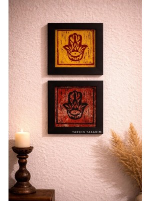 Tarçın Tasarım El Yapımı 2'li Linol Baskı Çalışması,rustik Duvar Sanatı,cam Çerçeveli