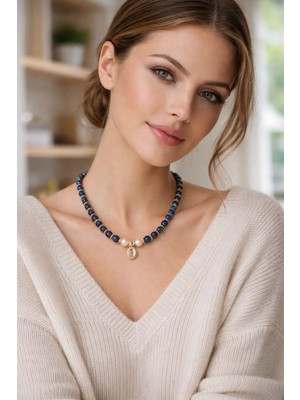 Solare Accessories Lapis Lazuli & Gerçek Inci Özel Tasarım Kolye