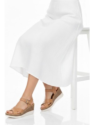 Ender Iç Dış Hakiki Deri Dolgu Topuk Çapraz Bantlı Kadın Sandalet