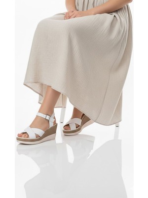 Ender Iç Dış Hakiki Deri Dolgu Topuk Çapraz Bantlı Kadın Sandalet