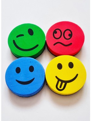 Modellino 4 Adet 4 Farklı Renk Max Piano Emoji Gülen Yüz Mıknatıslı Eva Beyaz Tahta Silgisi