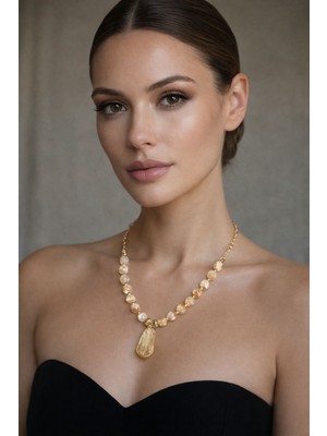 Solare Accessories Doğal Sitrin Taşı Tasarım Kolye