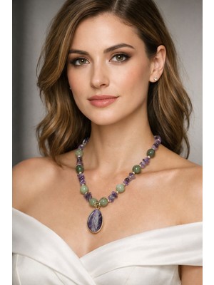 Solare Accessories Elysia Ametist &yeşim Doğal Taş Tasarım Kolye