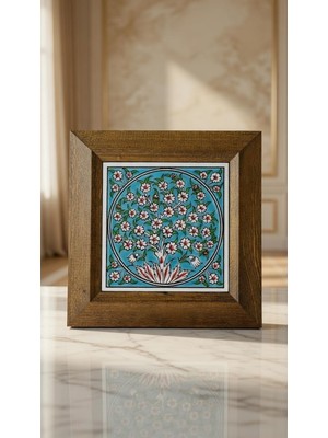 Anka Select El Yapımı Iznik Çini Desenli Hayat Ağacı Ahşap Çerçeveli Dekoratif Duvar Panosu – Turkuaz Mavi Otantik Ev Ofis Dekoru