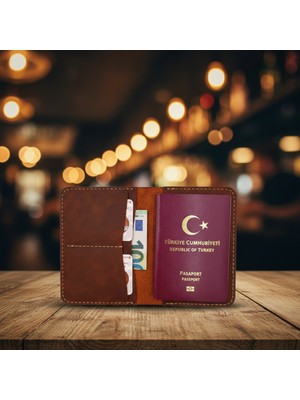 Minimalim Leather Craft Pasaport & Seyahat Cüzdan Kılıfı Hakiki Deri El Yapımı