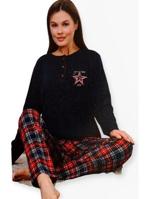 Miss Melina % 100 Pamuk Uzun Kol Kadın Pijama Takımı Ekoseli
