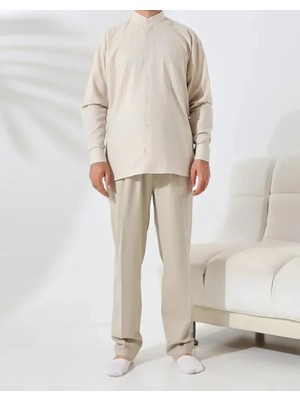 Begün Erkek Hac-Umre Keten Gömlek...bol Kesim Cepli Hakim Yaka Keten Gömlek...yerli Üretim...