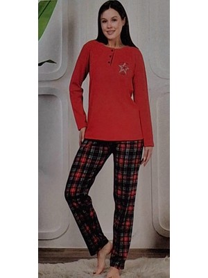 Miss Melina % 100 Pamuk Uzun Kol Kadın Pijama Takımı Ekoseli