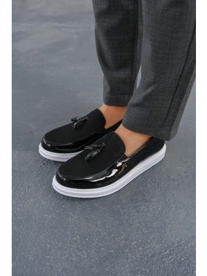 Roof Atelier Erkek Siyah Rugan Püsküllü Loafer Ayakkabı - 002 - Rbt Loafer Verniciata