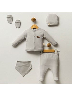 Mahfel 5'li Gri %100 Pamuk Premium Hastane Çıkış Seti