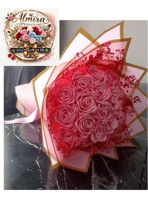 Solmayan Gül Buketi Toz Pembe