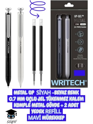 0.7 mm Uçlu Jel Tükenmez Kalem Komple Metal Gövde Set Writech
