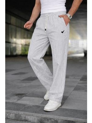 Comstar Erkek Trend Lastikli Çizgili Bol Gri Eşofman Altı
