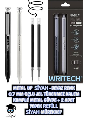 0.7 mm Uçlu Jel Tükenmez Kalem Komple Metal Gövde Set Writech