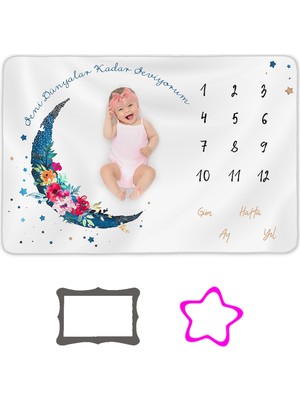 Özgürce Kız Bebek Anı Battaniyesi 150X100, Ay Dönümü Fotoğraf Çekim Örtüsü