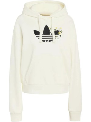 Adidas Kadın Beyaz Sweatshirt Düz Desenli Kapüşonlu Rahat Kesim Sezonluk