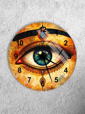 Olinpa Kırılmaz Cam Duvar Saati , Hem Tablo Hem Saat Yuvarlak Mavi Kadın Göz Temalı Ev Ofis Hediyesi
