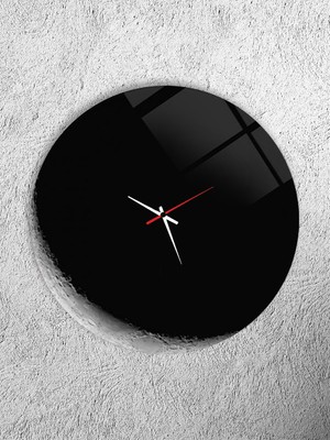 Olinpa Kırılmaz Cam Duvar Saati , Hem Tablo Hem Saat Yuvarlak Hilal Ay Görünümlü Tasarım  Saat Ofis Hediyesi