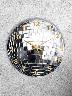 Olinpa Kırılmaz Cam Duvar Saati , Hem Tablo Hem Saat Yuvarlak Disko Topu Işıltılı  Ev Ofis Hediyesi