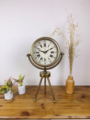Motto Ticaret Eskitme Metal Mini Tripod Orient Masa Saati 45×26 cm